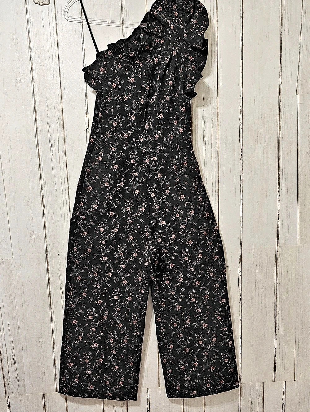 Rebecca Taylor Jumpsuit Floral Wide Leg Jumpsuit in Black